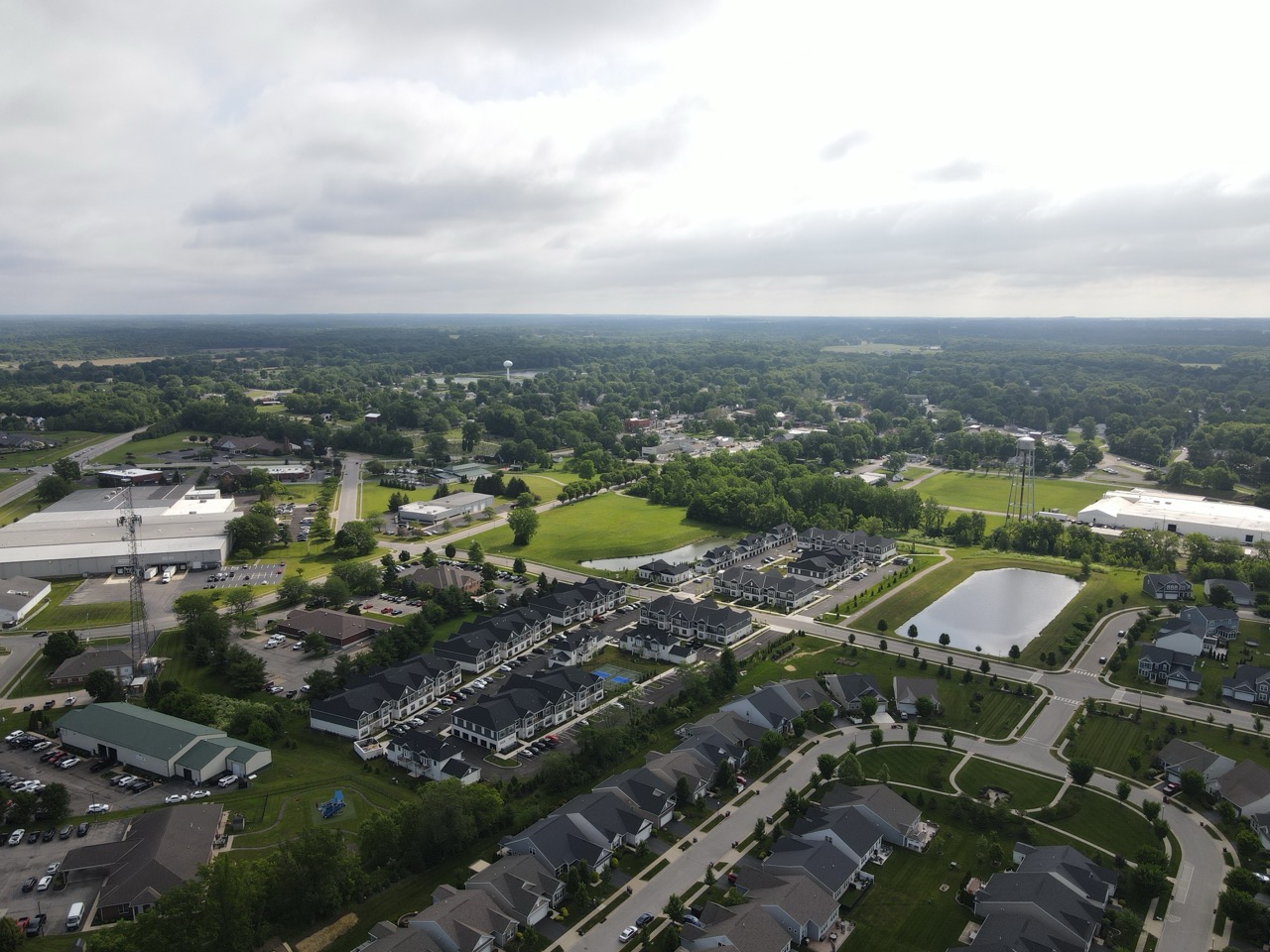 Southwest Aerial — Site Corner & Surrounding Neighborhood